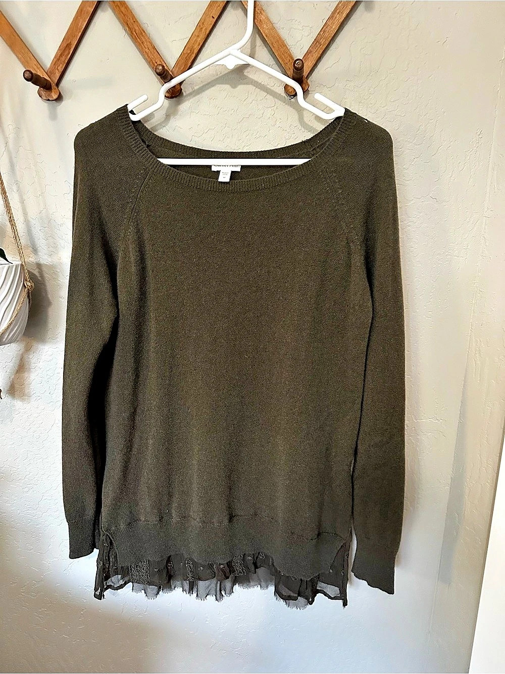 Garnet Hill Shirttail Cashmere Sweater Brown Size Medium